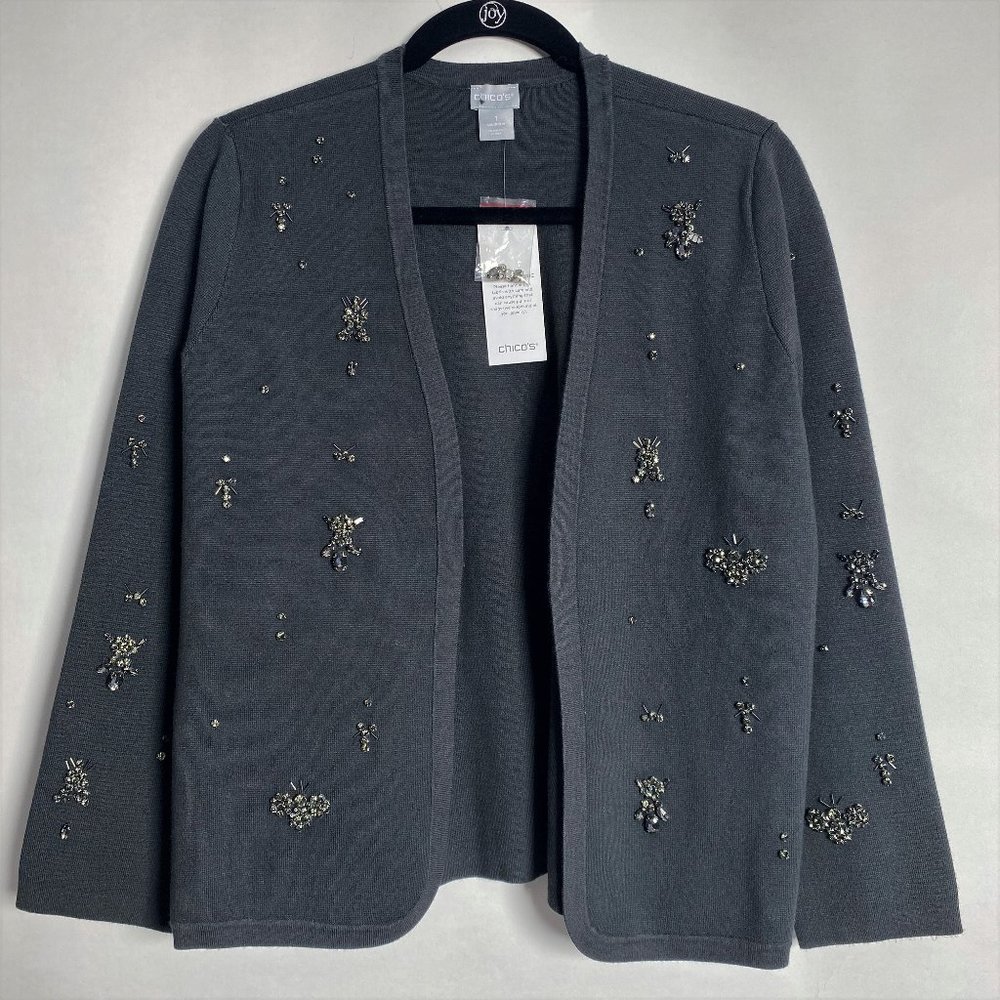 NEW $110 CHICO'S RHINESTONE BEJEWELED CARDIGAN SWEATER JACKET MEDIUM